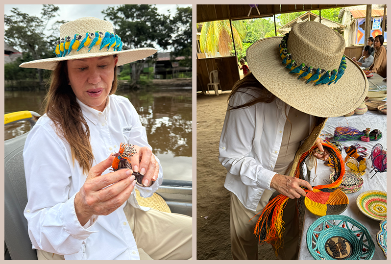 Lissy Urteaga navigating the Amazon River during an expedition in Peru