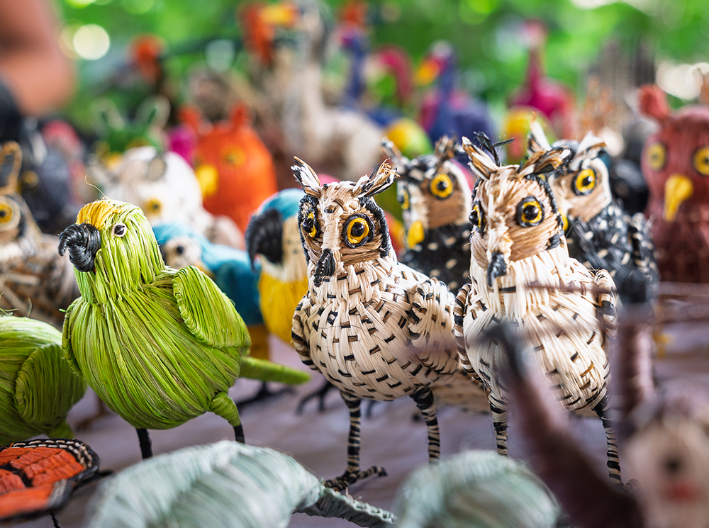 Amazon handcrafted animal figures made from chambira fiber by local artisans in the Peruvian Amazon