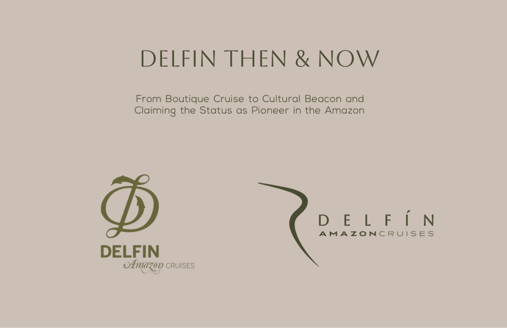 Delfín Amazon Cruises brand evolution showing past and present logo design
