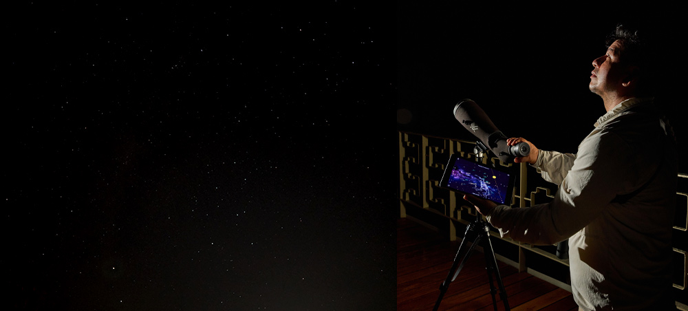 Naturalist guide identifying constellations during stargazing in Pacaya Samiria