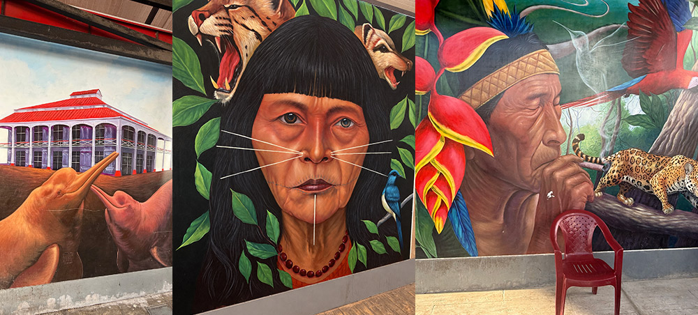 Murals celebrating Indigenous culture and wildlife in Iquitos