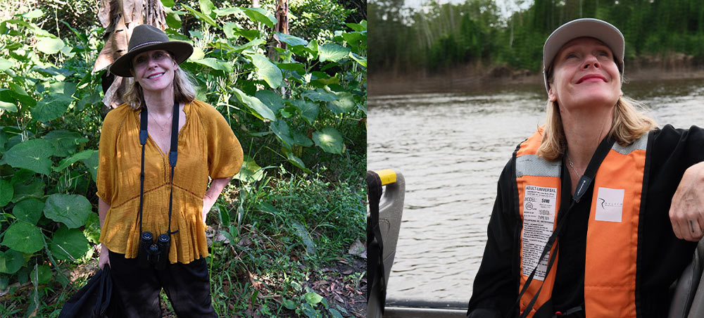 Juliet Kinsman standing on a forest trail in the Peruvian Amazon